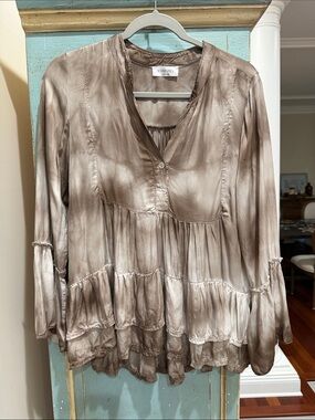 Boho Tie Dye Tiered Ruffle Tunic Top Marisima Italy